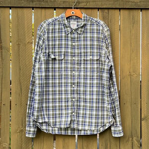 Fossil Green Cotton Button Down Plaid Casual Shirt Men’s Size XL